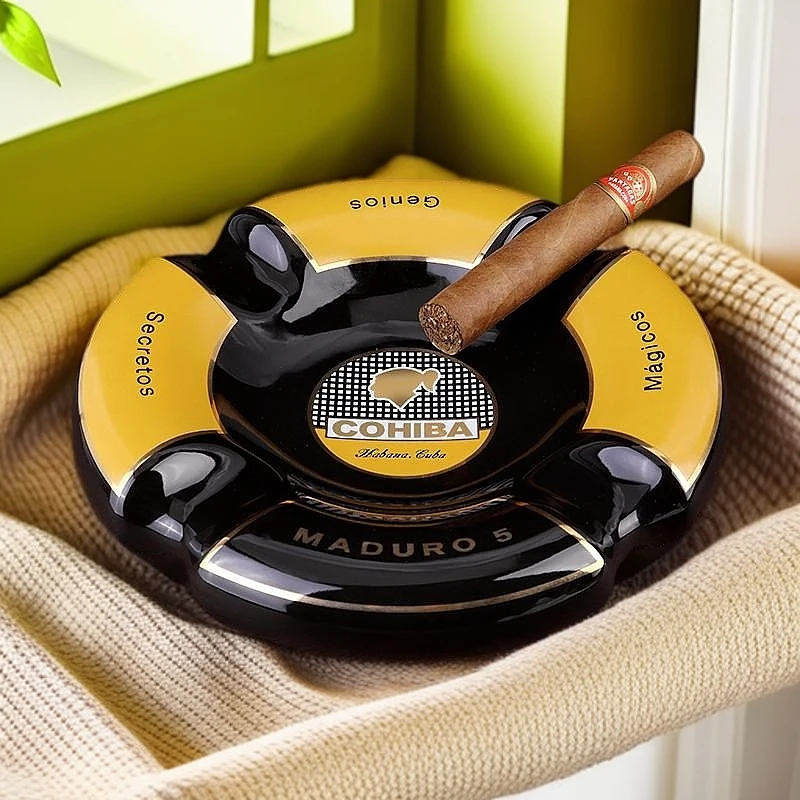 新款雪茄烟灰缸大口径陶瓷欧式客厅多口径烟槽烟灰缸高希霸高颜值