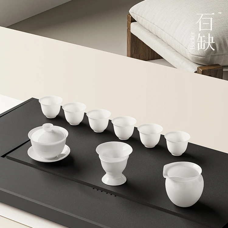 百缺玲珑骨瓷薄胎高档功夫茶具礼盒送礼轻奢套装盖碗送礼现代