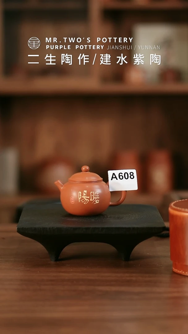 A608.二生陶作100cc精品刻填小珠瑶壶