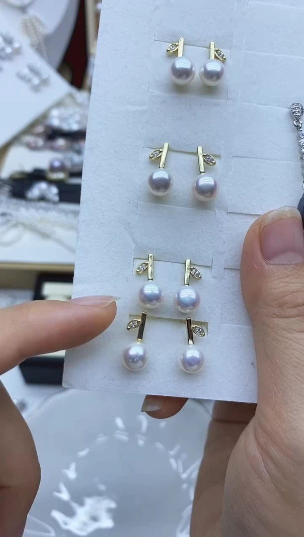 银S925镶嵌耳饰淡水珍珠耳钉多样性发其一