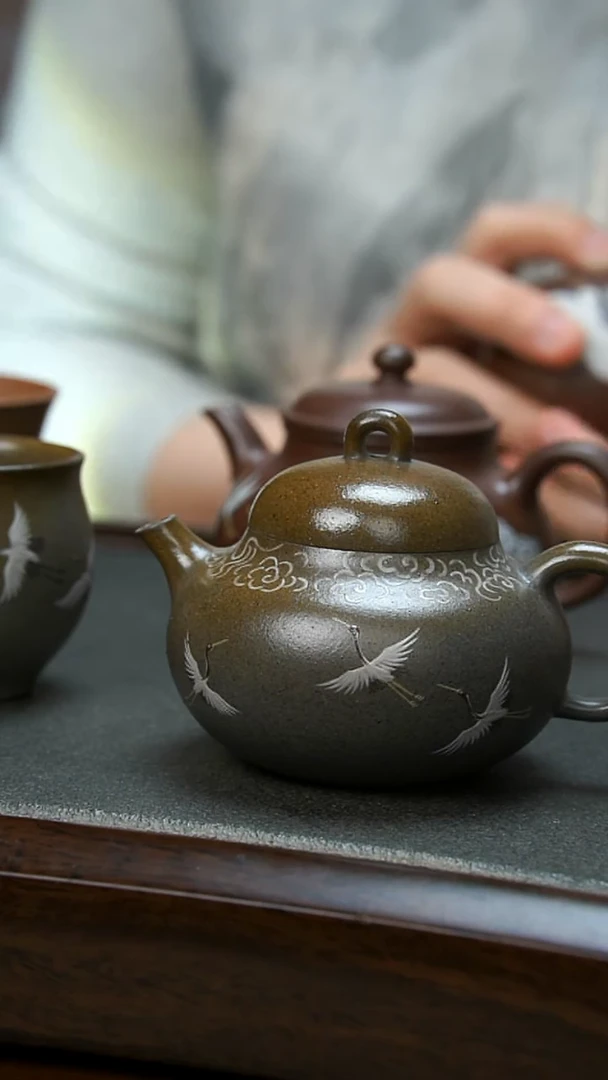 【闪购商品】紫砂茶壶柴烧青色飞鹤 单壶
