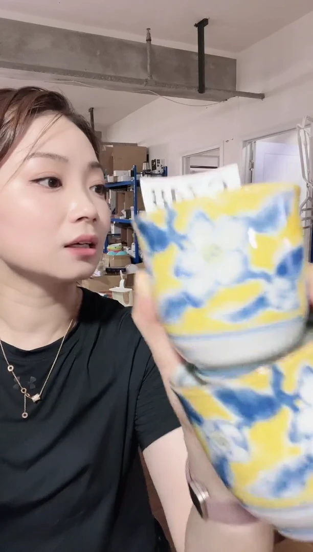 瓷片全新高端瓷器黄彩花杯两只