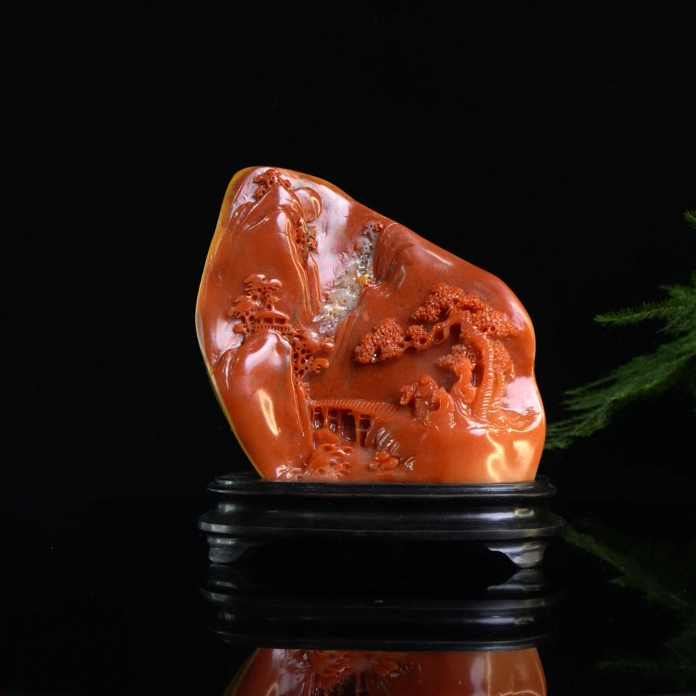 Lot.17.寿山石掘性高山山中访友摆件520克9.2x3.8x9.8cm，1TO