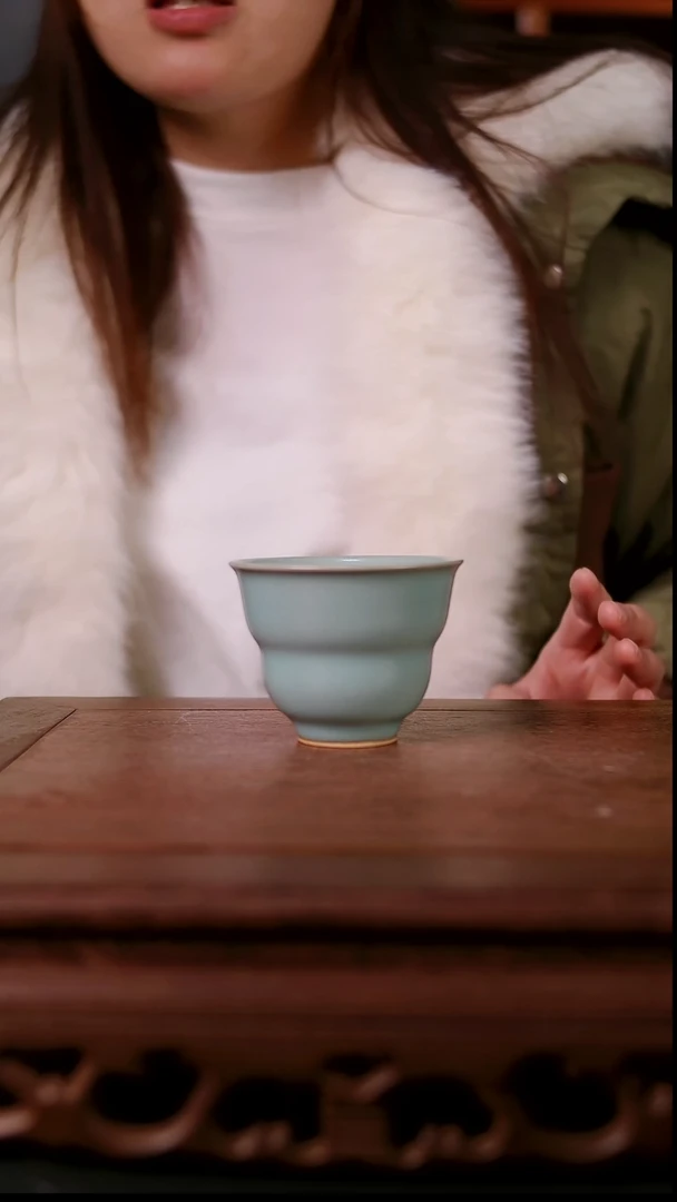 杯子陶青霁汝窑仿古釉   葫芦杯微瑕