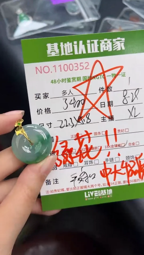 吊坠(不含链)18K金镶嵌翡翠平安扣