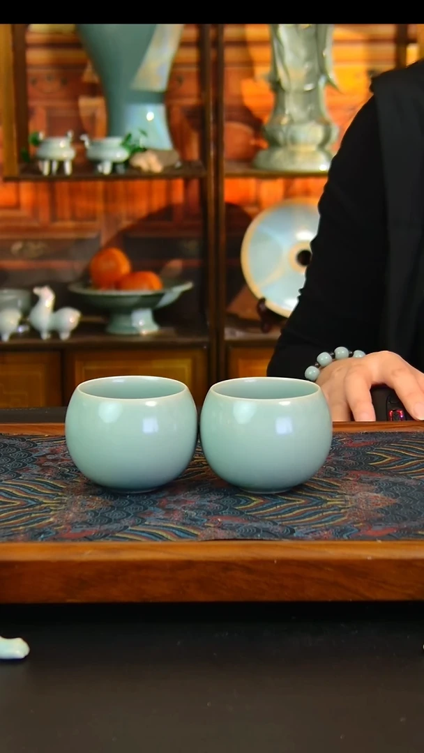 瓷片原矿汝瓷福利单杯一对，全品