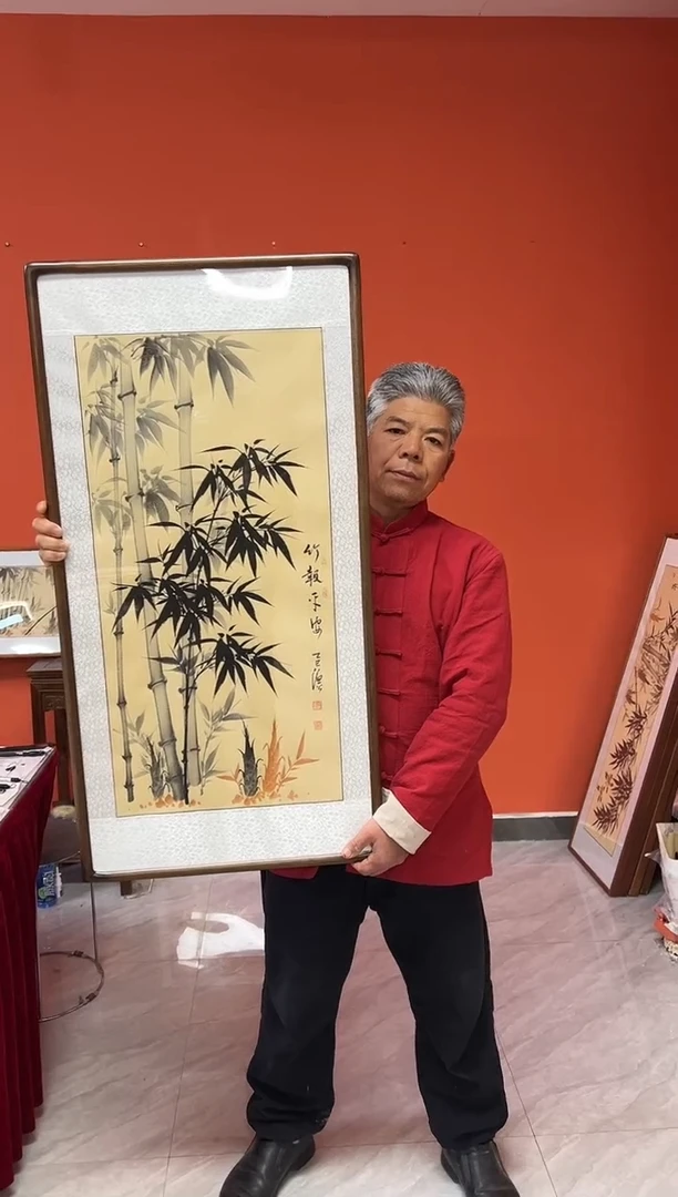 书法张富民手绘作品/竖幅 竹报平安//50*100古宣