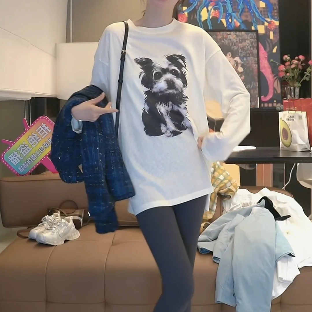 正肩显瘦长款时尚舒适洋气薄款长袖打底T恤上衣LK2501597