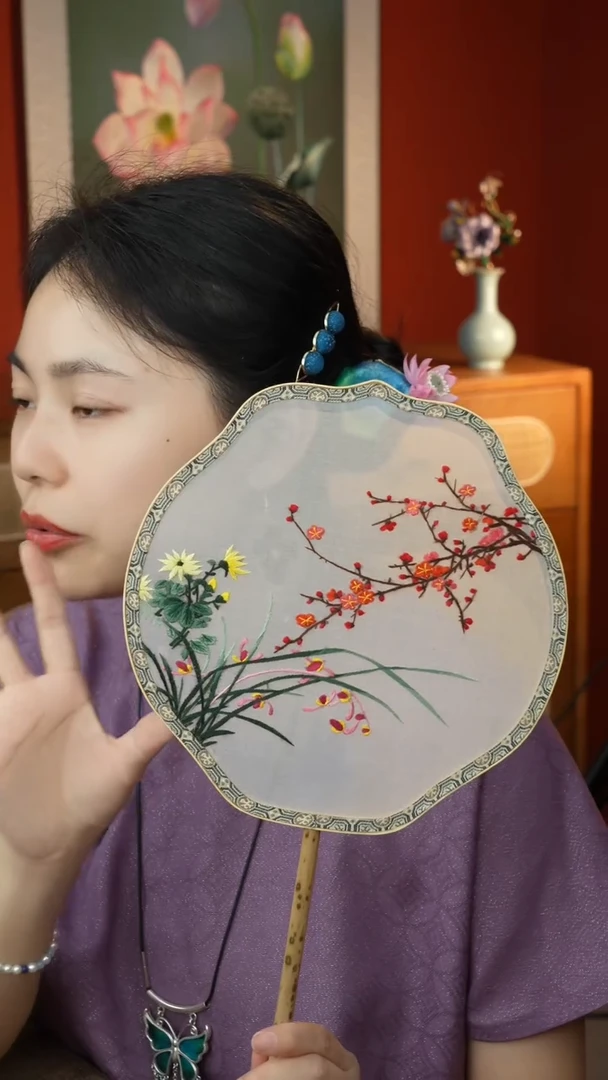织绣非遗苏绣纯手工湘妃竹团扇
