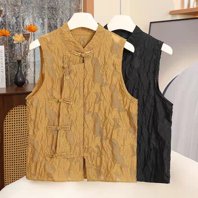 新中式绣花拼接纱网镂空立领马甲夏季新款气质百搭上衣潮8809