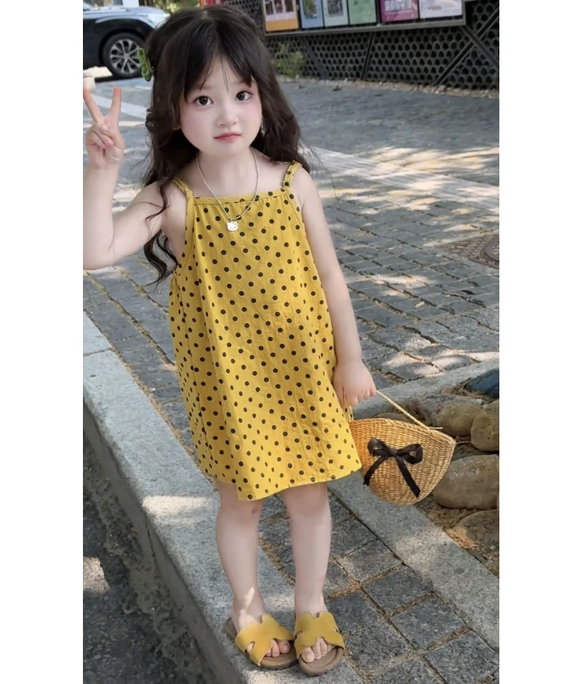 【现货】女童夏季新款连衣裙女宝宝波点背心百搭裙子