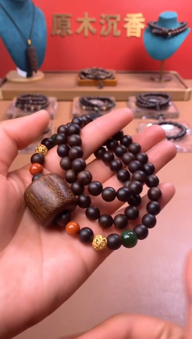 【闪购商品】沉香手串M玉化紫08三圈+虎斑留疤白沉香木雕顶珠