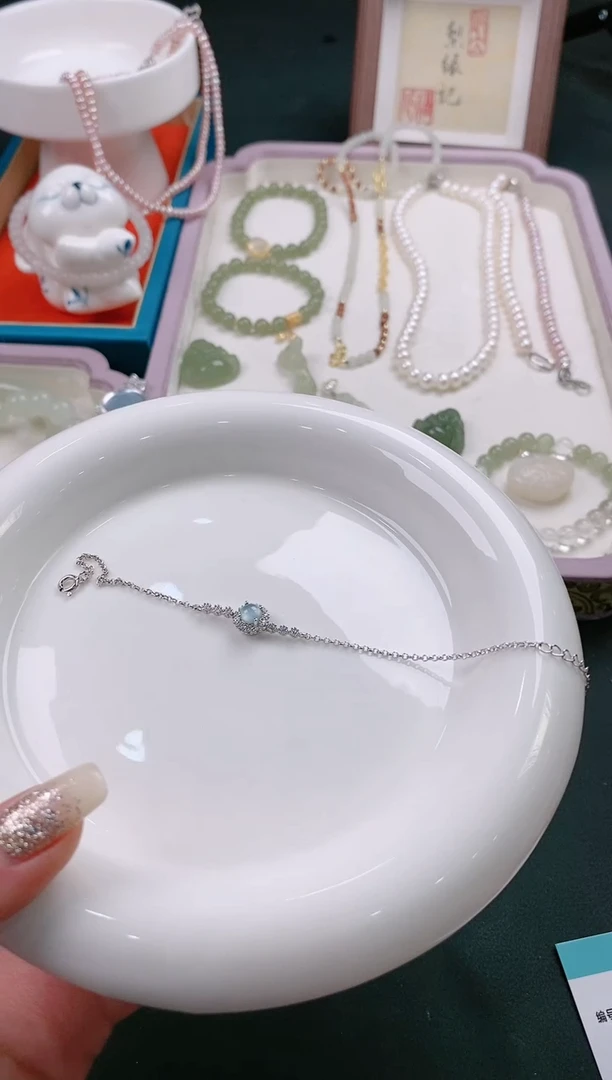 【闪购商品】翡翠手链银S925镶嵌100翡翠