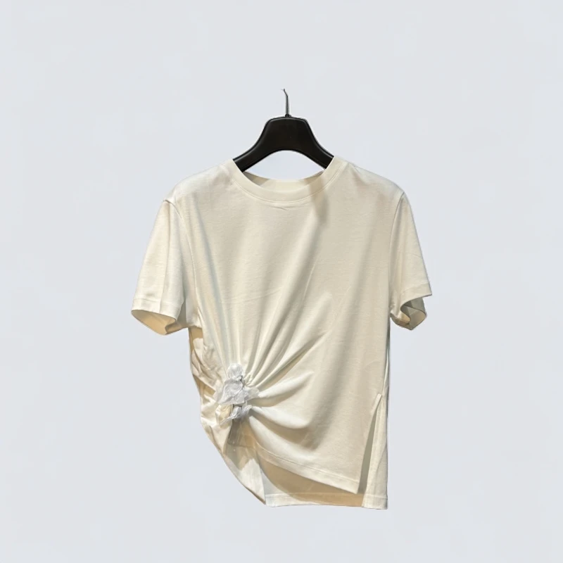 KS丨LLDX3设计感不规则金属装饰休闲短袖201