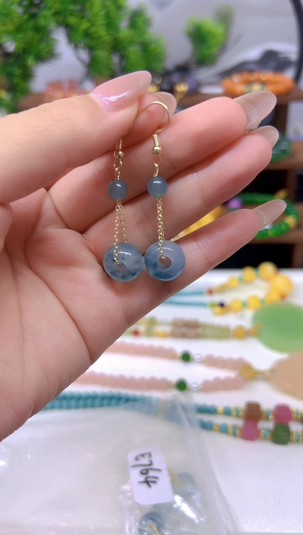 翡翠14K金镶嵌耳饰E764