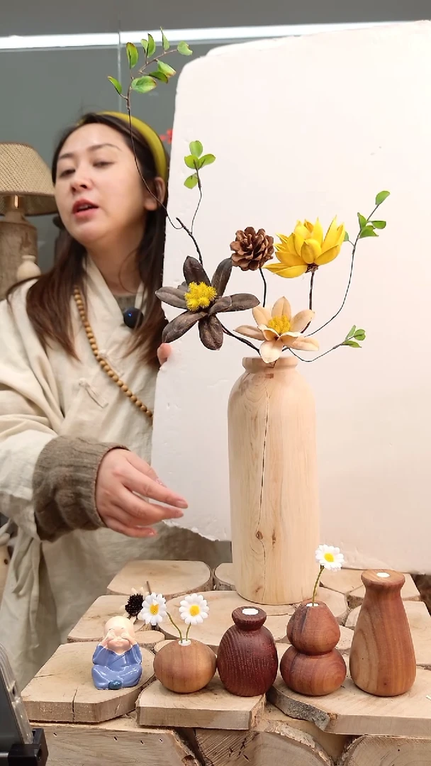 木实木花瓶配花一套