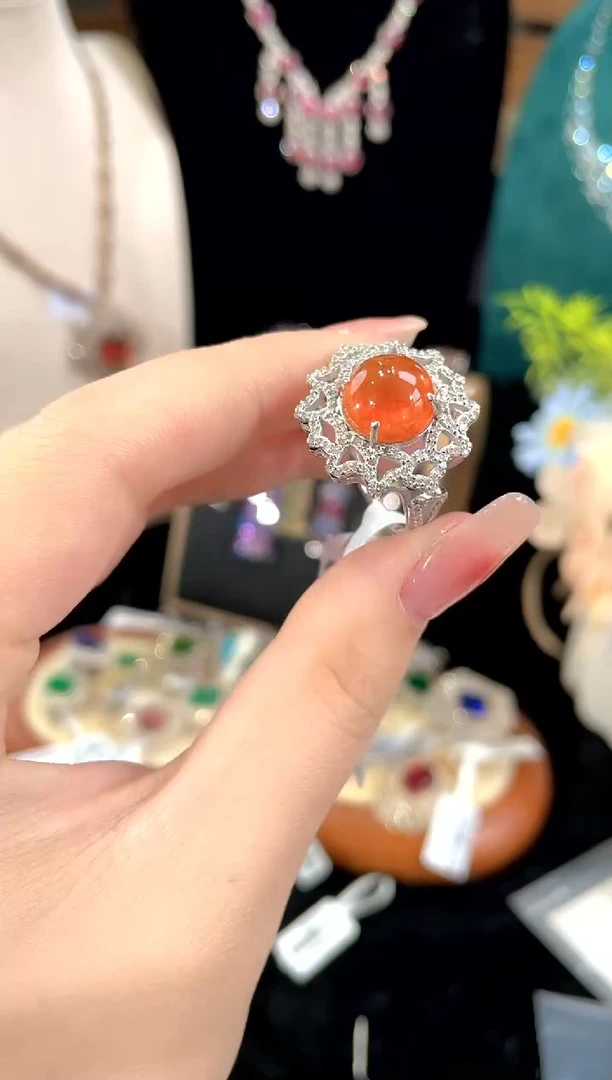 石榴石（芬达石）戒指银S925镶嵌戒指
