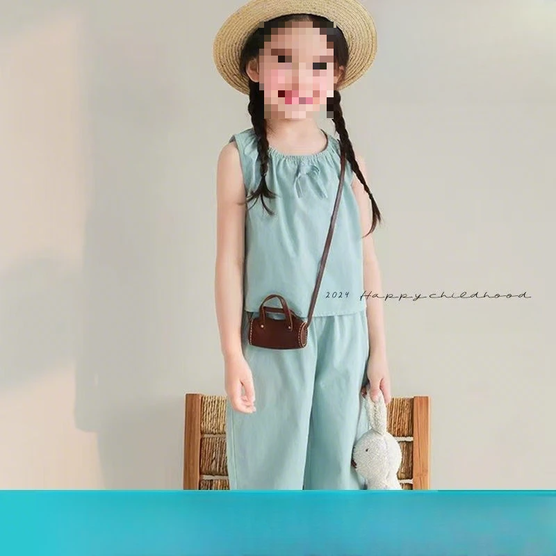 女童套装甜美背心上衣加长裤夏装女孩可爱休闲睡衣空调服两件套装