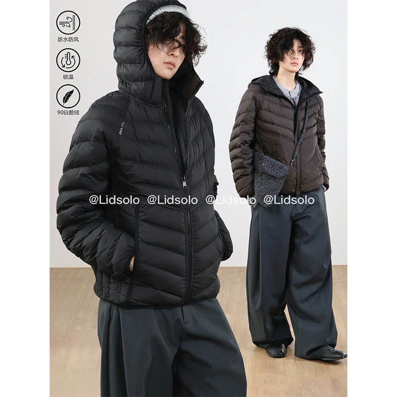 Lid solo秋冬连帽白鹅绒排骨羽绒服防风双面穿保暖面包服外套