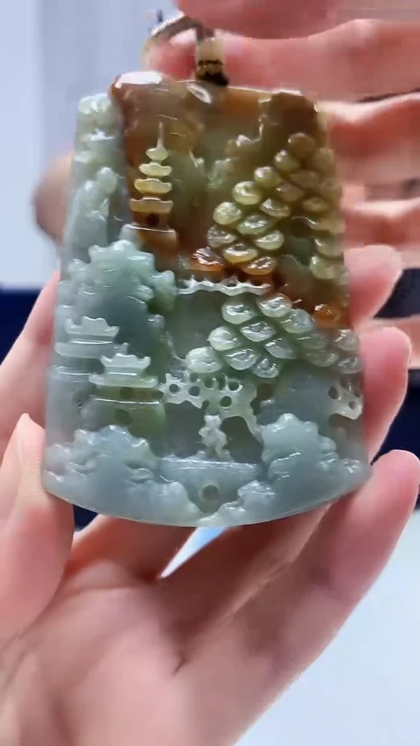 定制翡翠未镶嵌5060zm-毛货挂件90山水