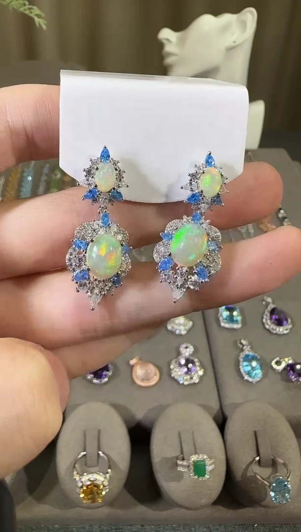 银S925镶嵌欧泊珠宝奇石10*8mm耳坠