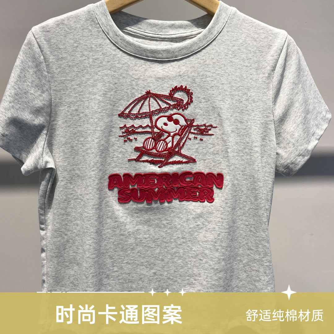 轻职风短袖刺绣印花卡通动漫T恤户外百搭宽松自发热女款