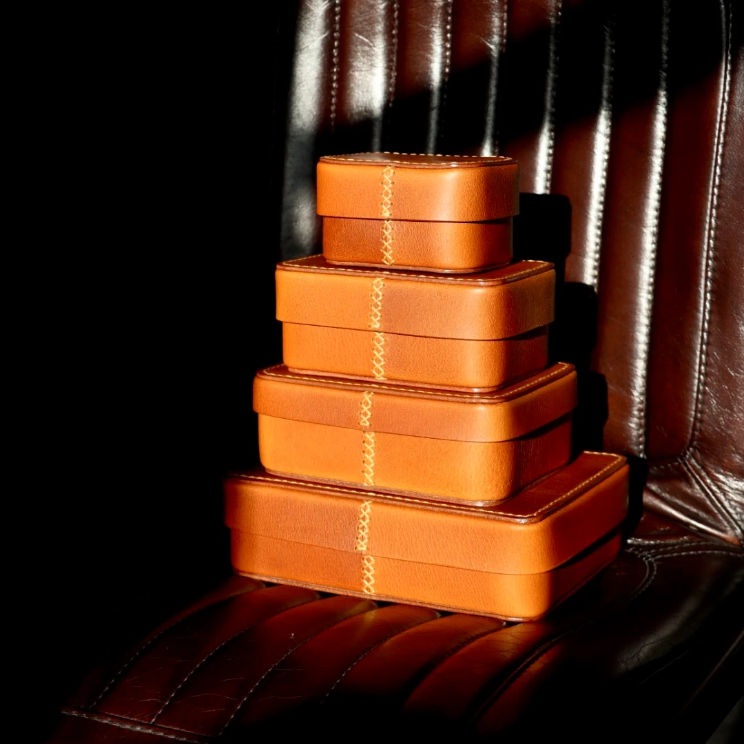 年货节植鞣牛皮方形文玩收纳盒真皮盒子