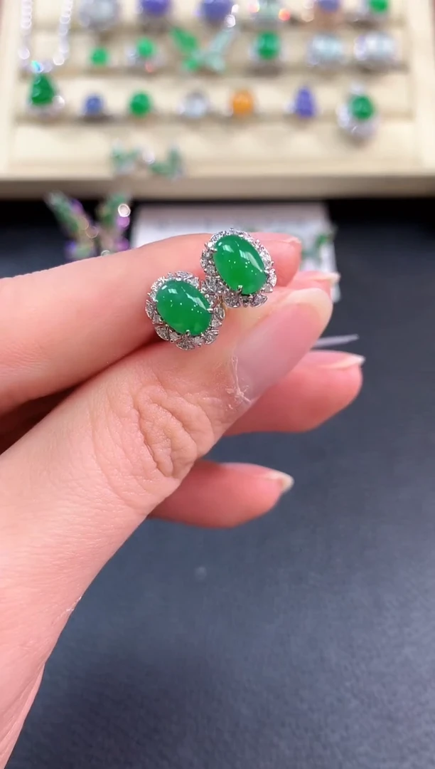 【闪购商品】翡翠耳饰18K金镶嵌b76不退换