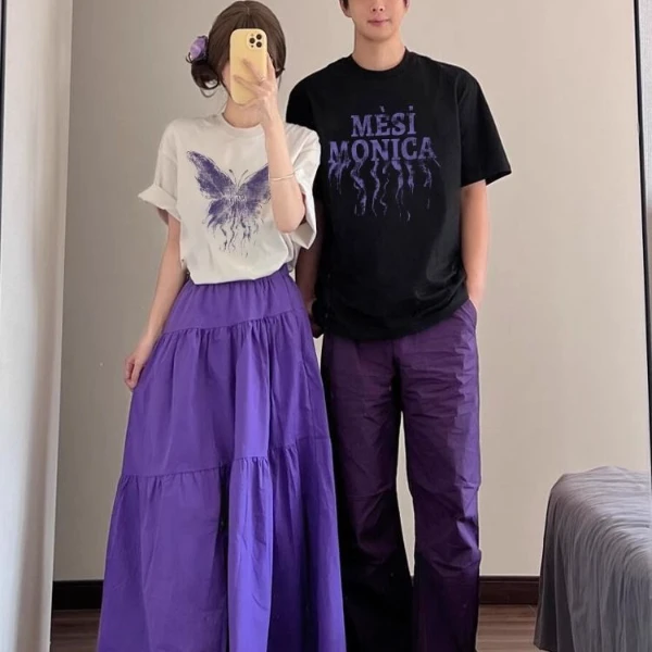 情侣装2025新款一男一女情侣短袖潮牌高级感夏季纯棉宽松休闲T恤
