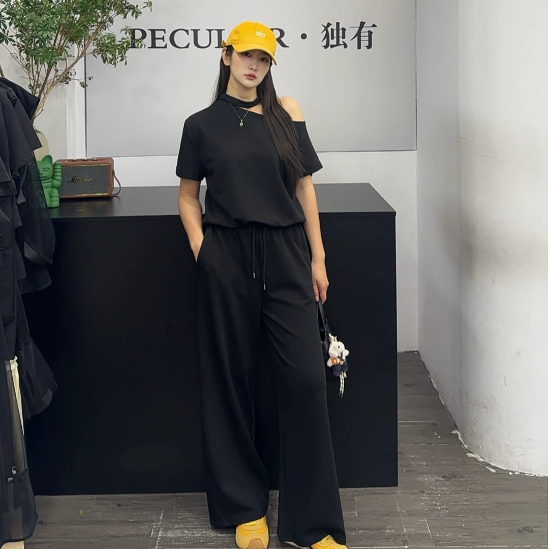 27162T恤女夏2025修身夏季女装女上衣显瘦宽松设计辣妹短袖套装