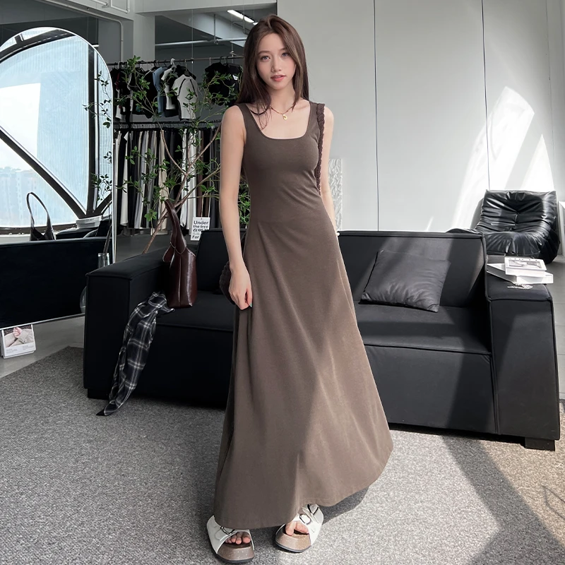 纯色针织背心吊带连衣裙女性感无袖收腰气质显瘦中长款外穿长裙子