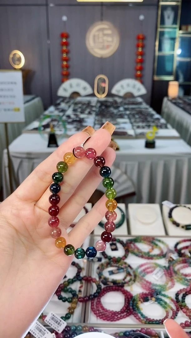 未镶嵌老矿碧玺帝王彩虹透体单圈手串8mm+碧玺dan多样性发货一条