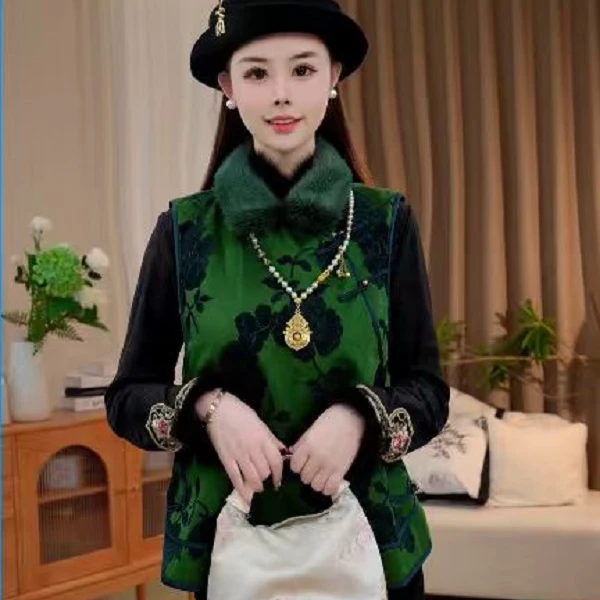 新中式冬季新款厚款盘扣设计感棉服马甲 2025D9158-瑾玉杭锦仓