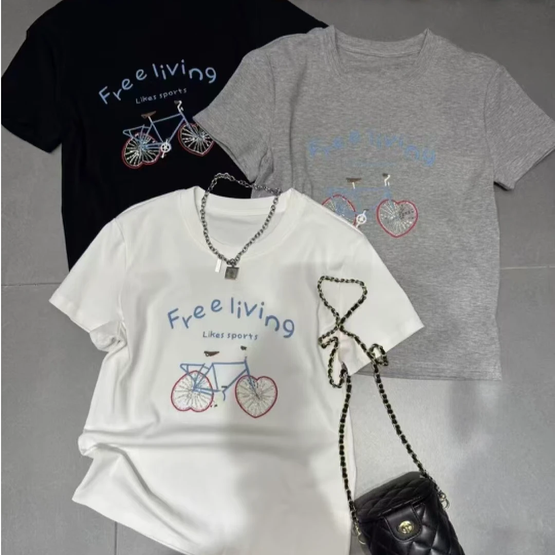 【锦衣服饰】NI 6368爱心自行车图案圆领T恤
