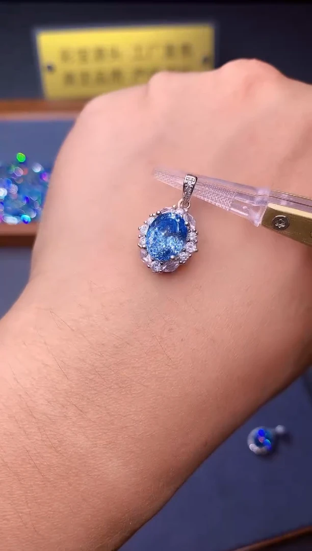 海蓝宝石颈饰银S925镶嵌00000