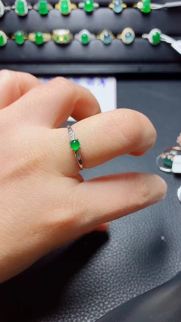 银S925镶嵌戒指翡翠天然翡翠A货s925银镶