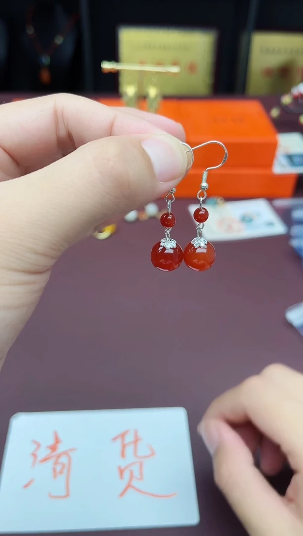 玛瑙/玉髓耳饰银S925镶嵌409000