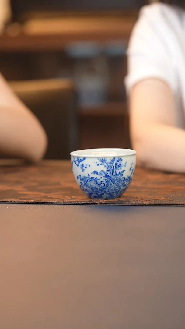 瓷语青花花鸟缸杯