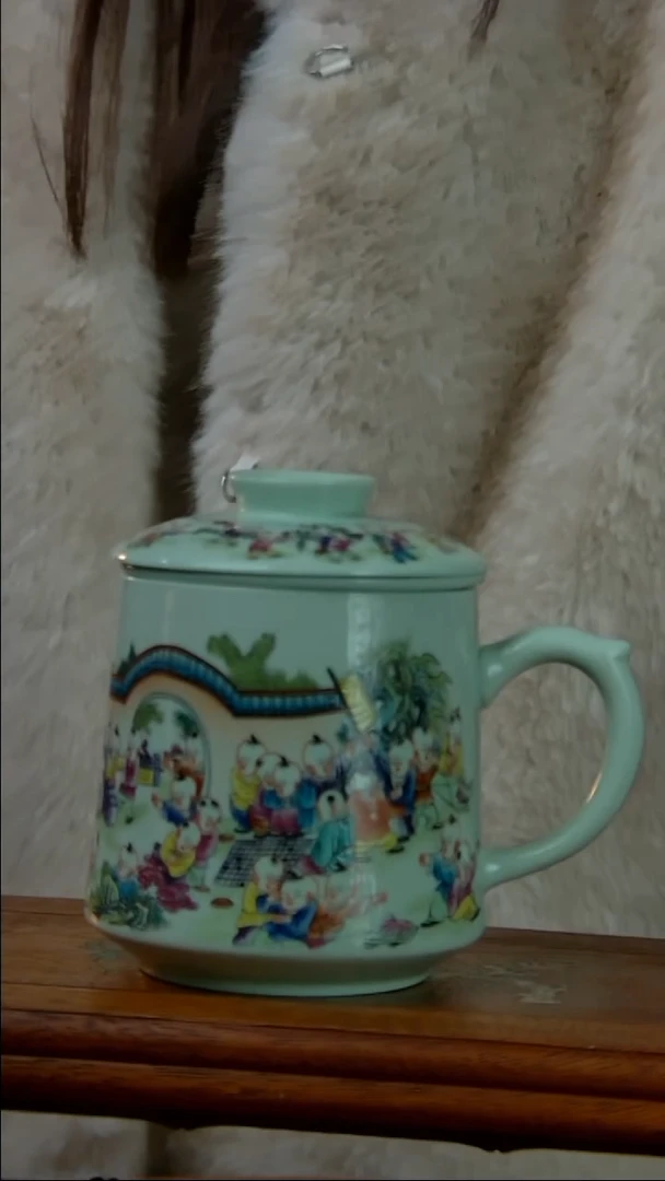 摆件陶绿稀土童子办公杯