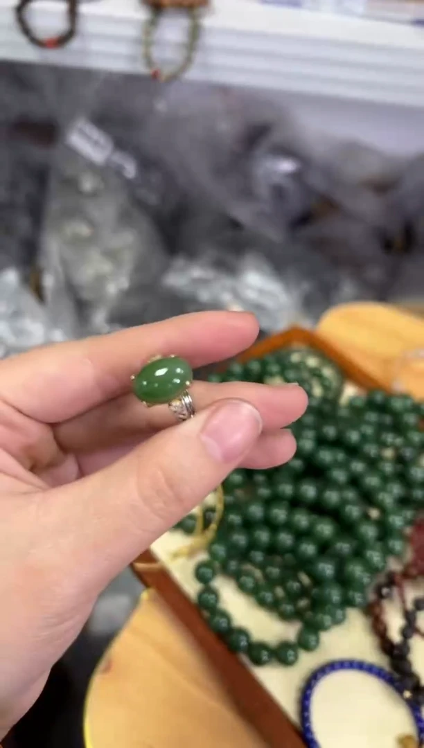 【闪购商品】和田玉戒指银S925镶嵌和田碧玉蛋面银戒指[0611]