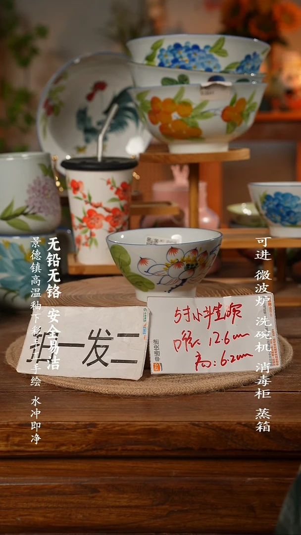 瓷景德镇高温瓷釉下彩手绘陶瓷