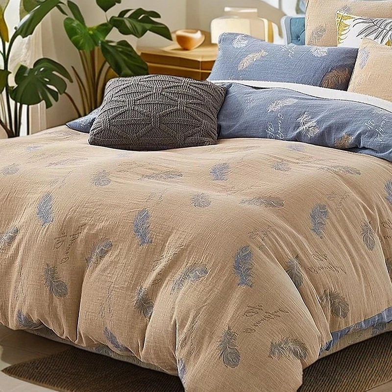 小傅家纺定制-高端全棉舒适色织提花母婴级A类双层纱-倾心火羽