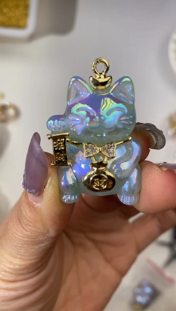 玻璃2845海蒂招财猫挂件1个冰雪蓝