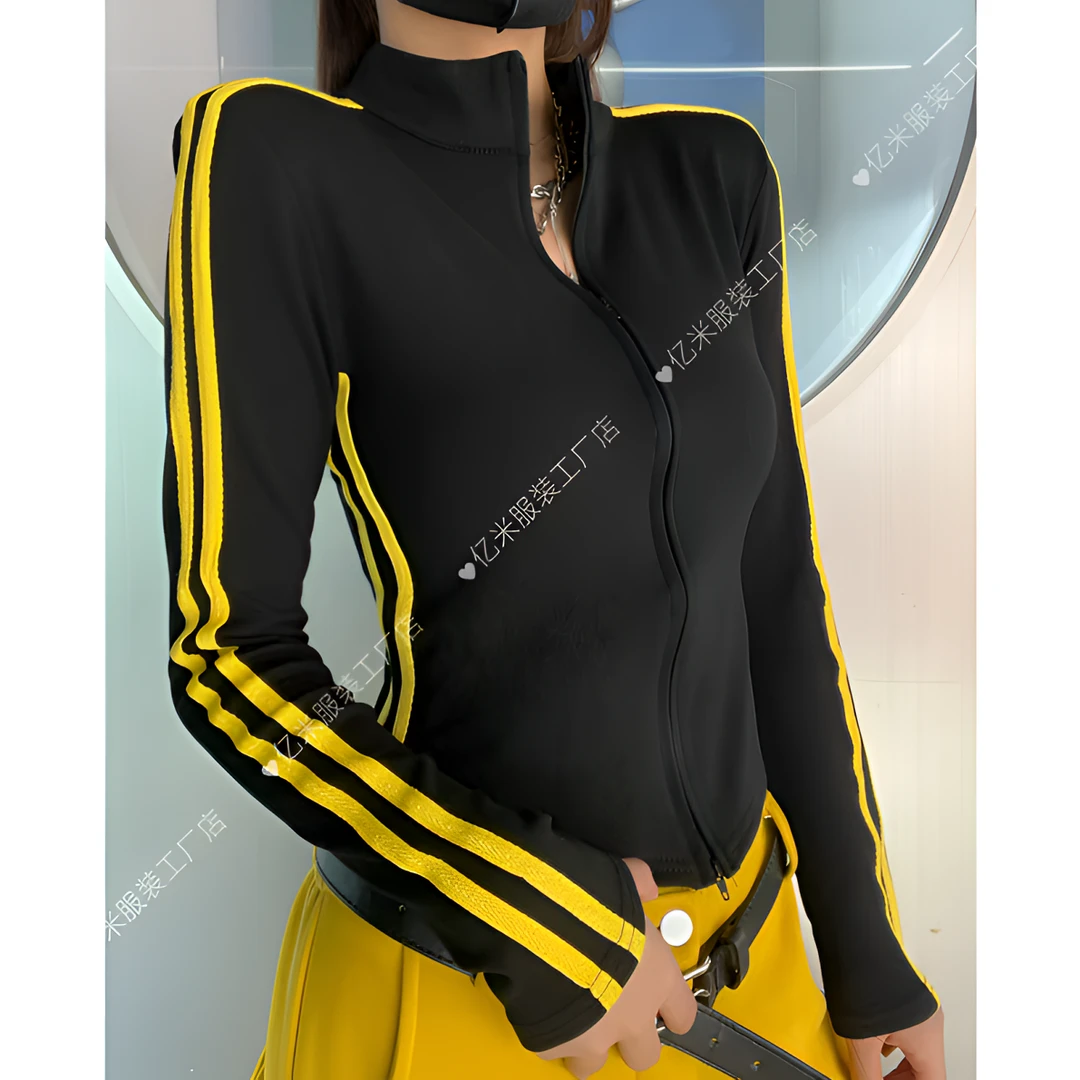 （潮九九.定制）秋冬杠条杠条运动立领双拉链上衣设计感长袖打底