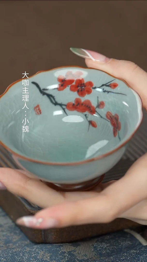 【哥窑手绘梅花杯】【9西泠纸盒】