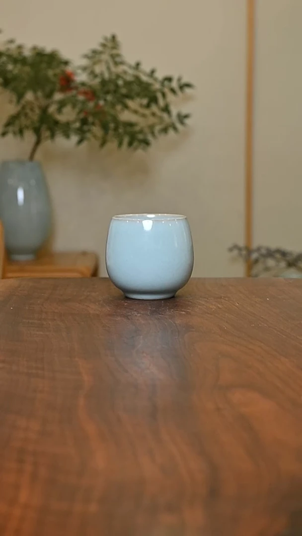 暖心杯 天青 微瑕 无款
