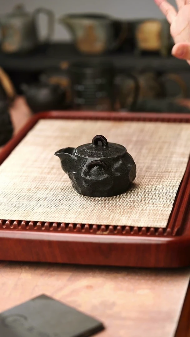 柯荣盛老师作品冰碛岩重工雕刻手凿宝瓶壶180cc