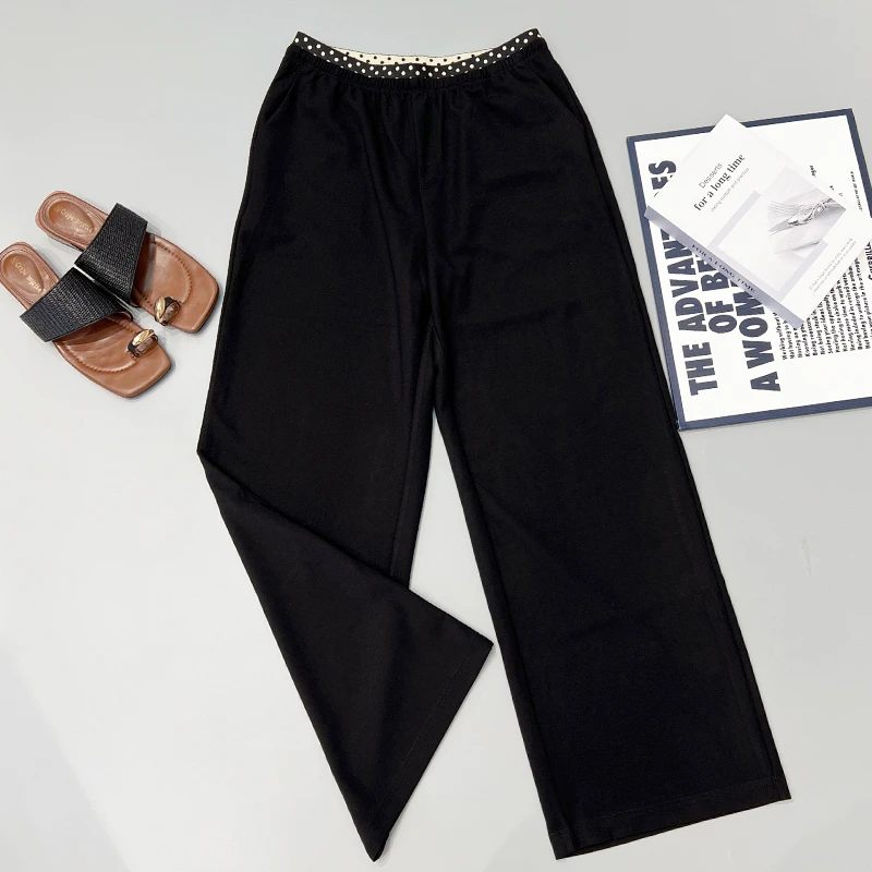必魅大码【美腿裤】黑色阔腿裤2025夏季新款窄版高弹女裤55487女装