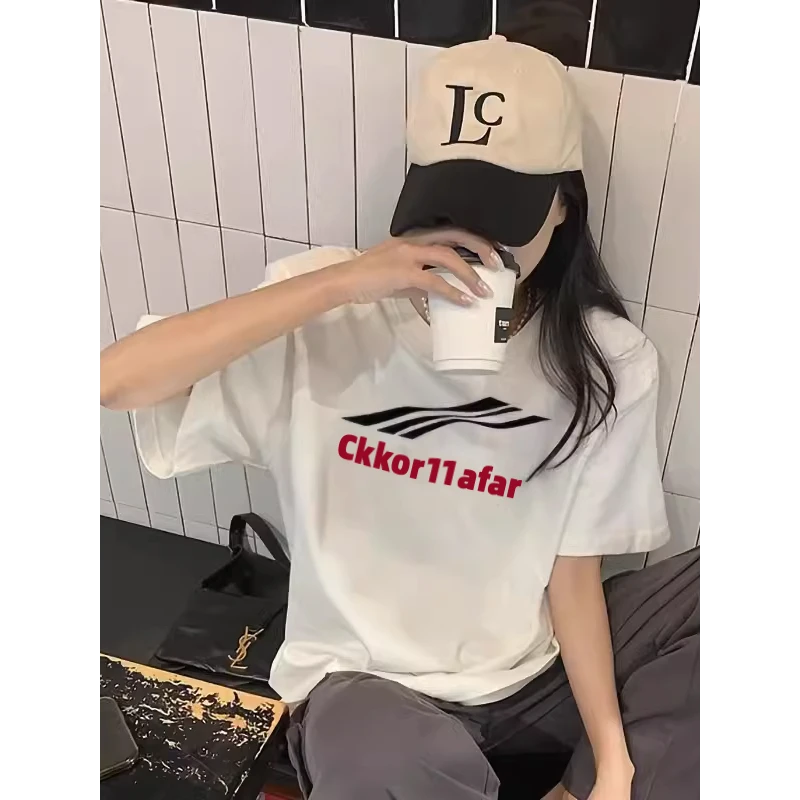 YWBY美式时尚潮流创意印花短袖t恤女白色半袖上衣休闲设计感