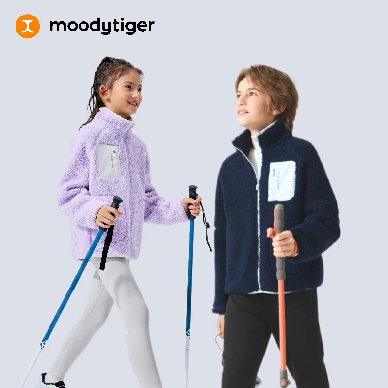 moodytiger儿童保暖立领立体羊羔绒摇粒绒外套拉链厚54510411【H】